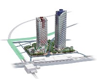 「パークシティ武蔵小杉」外観パース。地上205メートル、59階建ては現時点での日本最高層マンション