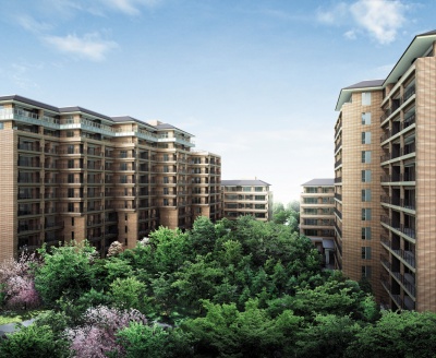 「広尾ガーデンフォレスト」完成イメージ。既存樹木を保存・移植するなど、緑あふれる住まい環境の想像をめざす