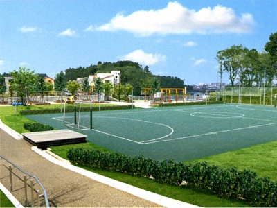 地下に埋設した調整池の上を公園として利用した「スポーツ広場」