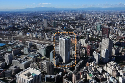 「キャピタルマークタワー」空撮写真。再開発等で変貌著しいJR「田町」駅徒歩8分の好立地