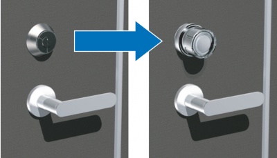 通常シリンダーから「e-Cylinder(イー・シリンダー)」へ(交換イメージ)