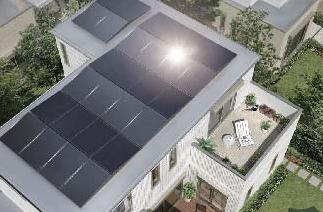 薄膜太陽電池を陸屋根に設置した住宅