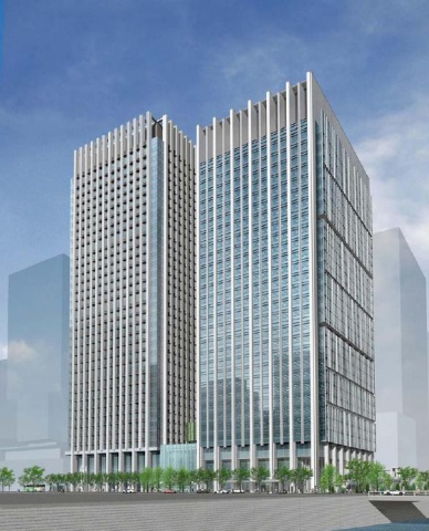 「大手町一丁目第2地区第一種市街地再開発事業の特定施設建築物」外観。向かって右よりA棟、B棟