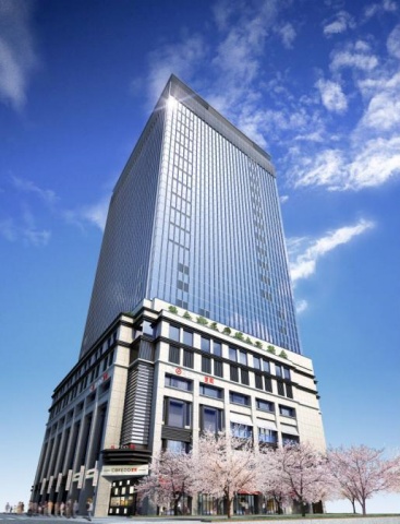 「室町東三井ビルディング」完成予想図。低層部は、商業ゾーン「COREDO室町」や多目的ホール「日本橋三井ホール」が設置される