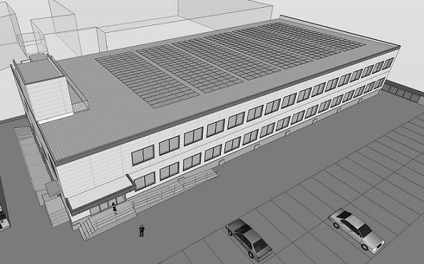 「(仮称)東芝新高松ビル」完成予想パース(屋上には太陽光発電システムパネルを設置)