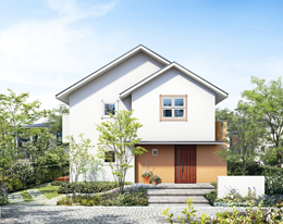 住宅商品「mamato(ママト)」の外観。シンプルな中にも、屋根の形、外壁の色、外装アクセント部材、窓形状などを組み合わせた個性が引き立つデザインを採用