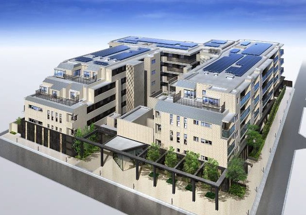 「ライオンズ大森西グランフォート」完成予想図。屋根を覆う太陽光発電パネルは出力80KW。