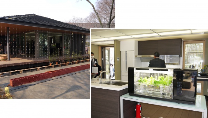 作物を育てる壁面緑化(左)や、住宅内への植物工場設置(右)を提案