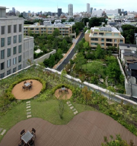 オフィスビル「ガーデンシティ品川御殿山」屋上よりプロジェクト敷地全体を見下ろした様子