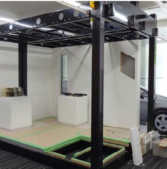 家の基本構造や性能を紹介する「テクノロジーエリア」には、実物大の鉄骨ユニットを設置