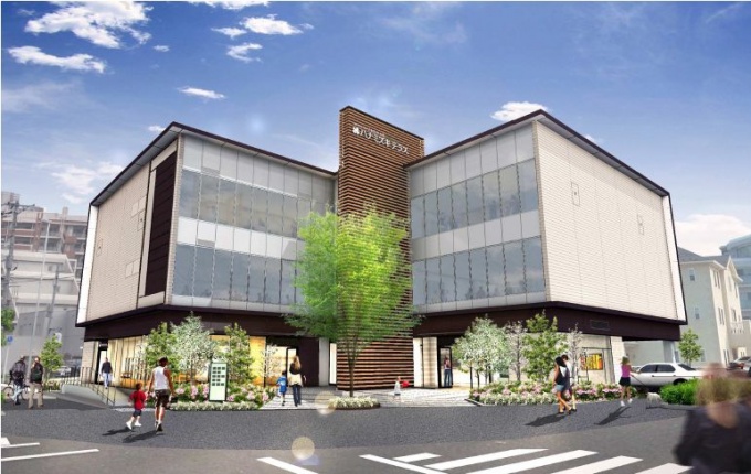 外観イメージ。建物周囲に施設名称でもあるハナミズキを配するほか、外観はウッドを基調とした壁面デザインとする予定