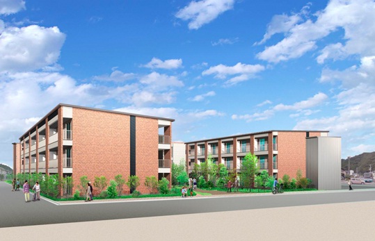 「釜石市上中島復興公営住宅I期」完成予定建物東側正面図