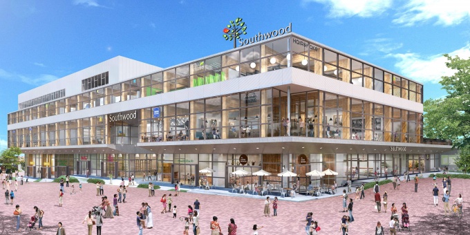 大規模商業施設「サウスウッド」外観。1~3階が商業店舗となる。地域住民へのヒアリングに基づいたテナント構成を目指した