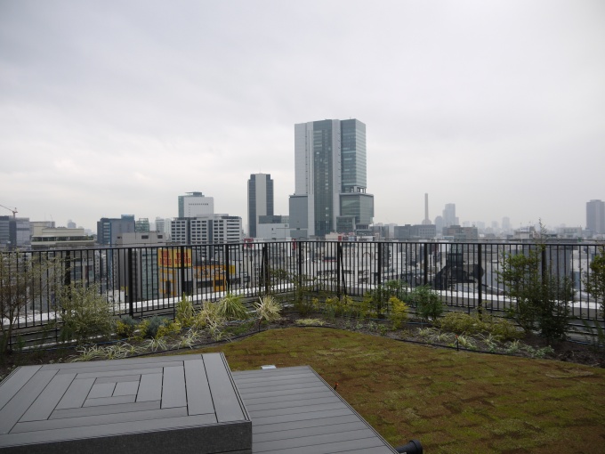 屋上からは渋谷のまちが一望できる。権利者の意向を受け、緑化もほどこされている