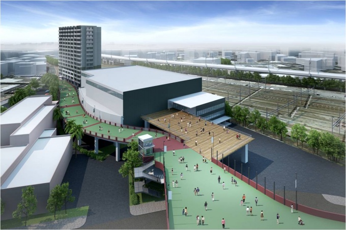 完成予想パース(球場から駅方面)