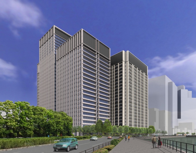 「(仮称)大手町1-1計画B棟」外観イメージパース(右がA棟、左がB棟)