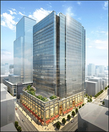 A街区に建設する高層ビルの完成予想図