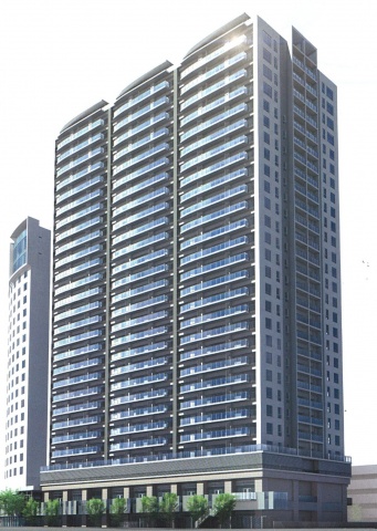 「BLUE HARBOR TOWER みなとみらい」完成予想図。建設地は、みなとみらいエリアの住宅街区の一つで、定住人口の上限が見えていることから、最後の住宅街区となるとみられている