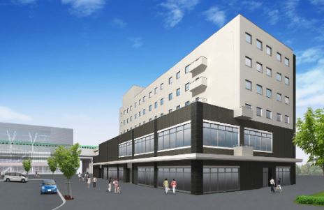 「新函館北斗駅前地区第一街区新函館北斗駅前ビル計画」完成予想図