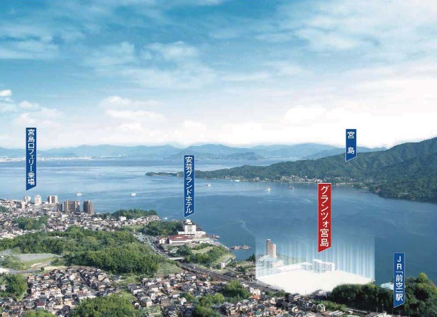 「グランツォ宮島」まち並みイメージおよび現地位置図